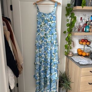 Show Me Your MuMu Lady Corset Blue and White Floral Maxi Dress
